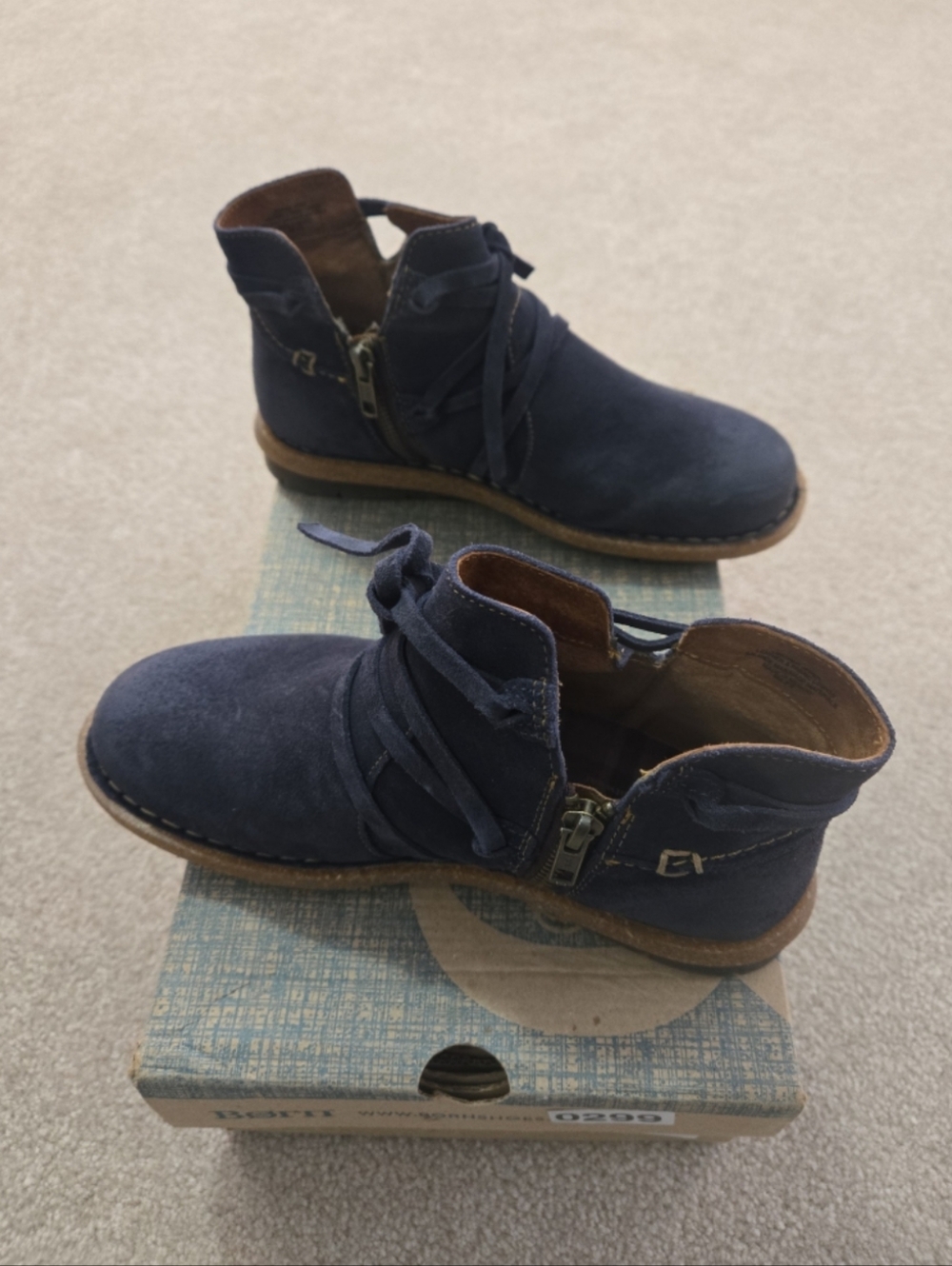 BORN Women's Tarkiln Ankle Boots Navy Blue Distressed Suede Leather,  Size 7 - Picture 4 of 7